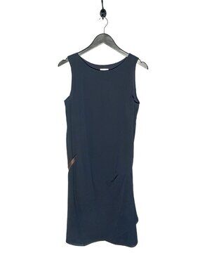 Brunello Cucinelli Navy Silk Brown Leather Belt Sleeveless Dress